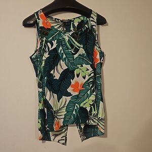 Express Tropical Print Floral Sleeveless Blouse with Cutout back XL